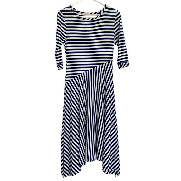 Soft Surroundings Vivianna Asymmetric Stripe Ribbed Flowy Midi Dress Size XS - Picture 2 of 9